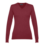 Women's V-neck cotton sweater, 220 g/m2, THC Milan burgundy colour