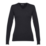 Women's V-neck cotton sweater, 220 g/m2, THC Milan black colour