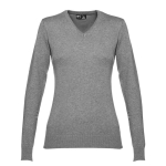 Women's V-neck cotton sweater, 220 g/m2, THC Milan marbled grey colour first view