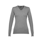 Women's V-neck cotton sweater, 220 g/m2, THC Milan marbled grey colour