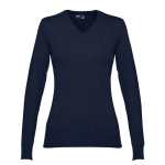 Women's V-neck cotton sweater, 220 g/m2, THC Milan navy-blue colour second view