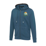 Cotton and polyester branded hoodie, 300 g/m², Elevate Life cyan blue colour screen printing view