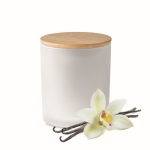 Candle in coloured glass with bamboo lid for promotions white colour seventh view