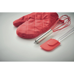 Baking set with glove, whisk and spatula red colour
