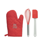 Baking set with glove, whisk and spatula red colour