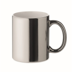 Ceramic mug with print & glossy finish, 350 ml shiny silver colour