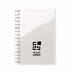 Lined notebook with ring binding made of recycled plastic, A5 white colour view with print area