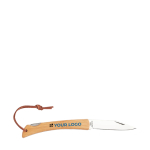 Simple folding knife with a bamboo handle wood colour view with print area