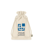 Small organic cotton, drawstring gift bag, 105 g/m2 view with print area