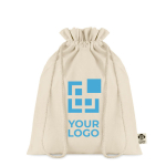 Medium organic cotton, drawstring gift bag, 105 g/m2 view with print area