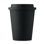 Double-walled plastic takeaway cup with logo, 300 ml black colour rear view