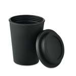Double-walled plastic takeaway cup with logo, 300 ml black colour side view