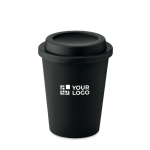 Double-walled plastic takeaway cup with logo, 300 ml black colour view with print area