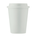Double-walled plastic takeaway cup with logo, 300 ml white colour rear view