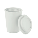 Double-walled plastic takeaway cup with logo, 300 ml white colour side view