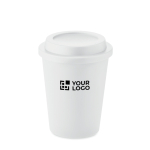 Double-walled plastic takeaway cup with logo, 300 ml white colour view with print area