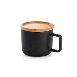 Custom ceramic mug with bamboo lid, 230 ml black colour third view