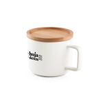 Ceramic mug with bamboo lid, 230 ml, Small Cover white colour image with logo