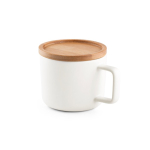 Ceramic mug with bamboo lid, 230 ml, Small Cover white colour