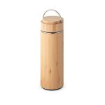Stainless steel thermos bottle with bamboo finish, 440ml natural colour