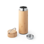 Stainless steel thermos bottle with bamboo finish, 440ml natural colour third view