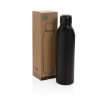 Promotional recycled steel thermal bottle, 500 ml black colour view with box