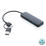 Recycled plastic USB hub for conference giveaways black colour