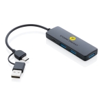 Recycled plastic USB hub for conference giveaways black colour