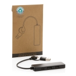 Recycled plastic USB hub for conference giveaways black colour
