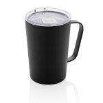Recycled steel thermal mug with handle, 420 ml black colour