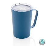 Recycled steel thermal mug with handle, 420 ml blue colour