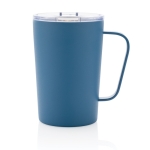 Recycled steel thermal mug with handle, 420 ml blue colour