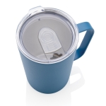 Recycled steel thermal mug with handle, 420 ml blue colour