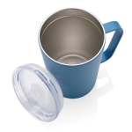 Recycled steel thermal mug with handle, 420 ml blue colour