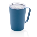 Recycled steel thermal mug with handle, 420 ml blue colour