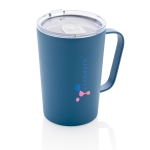 Recycled steel thermal mug with handle, 420 ml blue colour