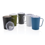 Recycled steel thermal mug with handle, 420 ml blue colour