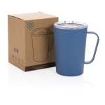 Recycled steel thermal mug with handle, 420 ml blue colour