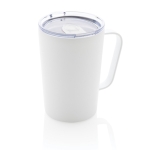 Recycled steel thermal mug with handle, 420 ml white colour