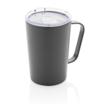 Recycled steel thermal mug with handle, 420 ml dark grey colour