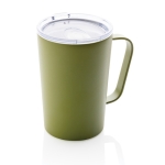 Recycled steel thermal mug with handle, 420 ml military green colour