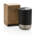 Recycled steel thermal cup with anti-drip lid, 360 ml black colour view with box