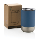 Recycled steel thermal cup with anti-drip lid, 360 ml blue colour view with box