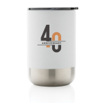 Recycled steel thermal cup with anti-drip lid, 360 ml white colour view with logo