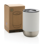Recycled steel thermal cup with anti-drip lid, 360 ml white colour view with box