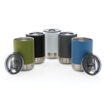 Recycled steel thermal cup with anti-drip lid, 360 ml dark grey colour