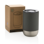 Recycled steel thermal cup with anti-drip lid, 360 ml dark grey colour view with box