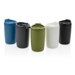 Recycled plastic thermal cup with logo, 300 ml black colour