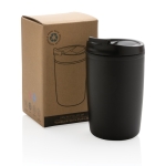 Recycled plastic thermal cup with logo, 300 ml black colour