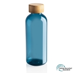 Recycled plastic bottle with bamboo lid, 660 ml blue colour